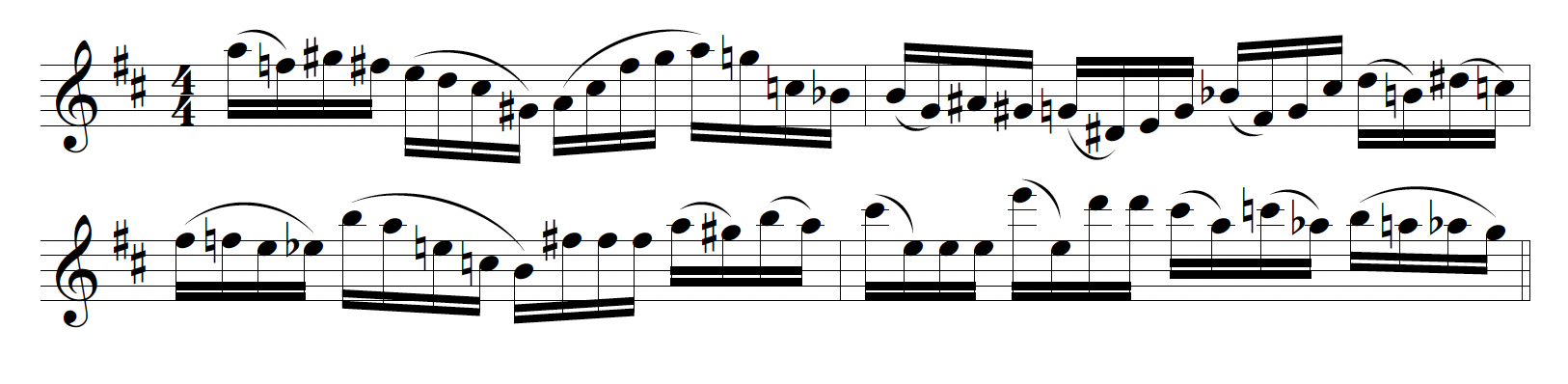 A guitar solo in rapid sixteenth note flourishes as if it were a jazz trumpet or saxophone solo. 