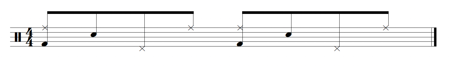 A drum set transcription of marcato in four.