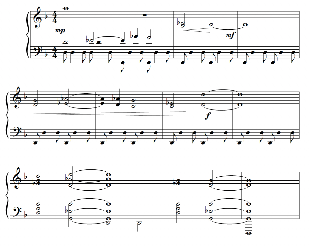 Piano transcription using quartal harmony and hirajōshi modal scale (1, flat-2, 4, flat-5, flat-7).